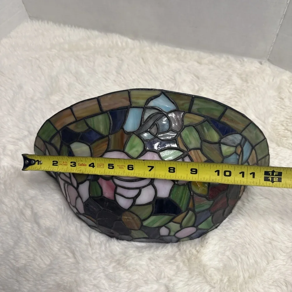 Tiffany Style Wall Sconce Rosebush Floral Vintage Stained Glass Round Fan Light